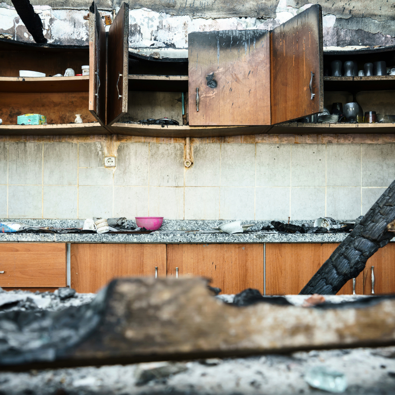 fire damaged cabinets